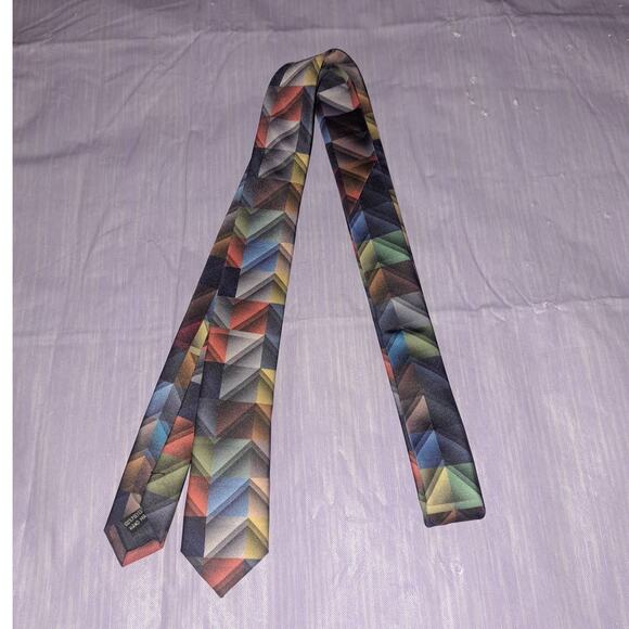 Mens Plaid Zig Zag Satin Neck Tie - Picture 1 of 6